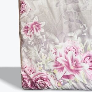 Queen Duvet Cover Floral Gray Pink Roses Lilies Decorative Luxury Bedding